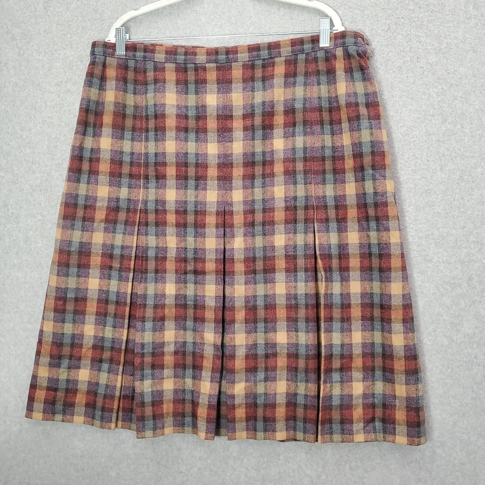 VINTAGE Pendleton Women Skirt 36 Brown Nova Check 100% Virgin Wool Midi 90s USA